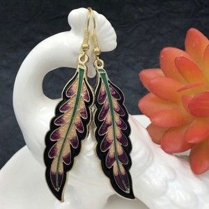 🌼 Cloisonné Long Leaf Painted Earrings
